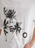 Aeropostale Bisiklet Yaka Baskılı Kırık Beyaz Erkek T-Shirt E-HOLIDAY