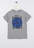 Limon Gri Melanj Erkek Çocuk Bisiklet Yaka Oversize Baskılı T-Shirt MORESO BOY-23