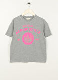 Aeropostale Baskılı Gri Melanj Kız Çocuk T-Shirt 23SAG-02