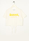 Limon Ekru Kız Çocuk Bisiklet Yaka Düşük Omuz Crop Baskılı T-Shirt BEAUTIFUL GIRL-23