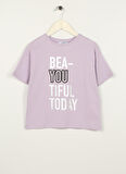 Limon Lila Kız Çocuk Bisiklet Yaka Kısa Kollu Varaklı T-Shirt BEAT GIRL-23