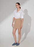 People By Fabrika Yüksek Bel Koyu Bej Kadın Düz Mini Etek GWADAR