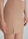 People By Fabrika Yüksek Bel Koyu Bej Kadın Düz Mini Etek GWADAR