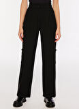 Fabrika Yüksek Bel Bol Kesim Siyah Kadın Pantolon F3WL-PNT4