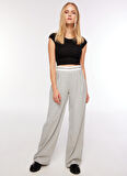 Fabrika Normal Bel Bol Kesim Gri - Beyaz Kadın Pantolon F3WL-PNT12