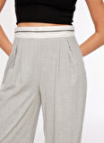 Fabrika Normal Bel Bol Kesim Gri - Beyaz Kadın Pantolon F3WL-PNT12