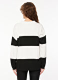 Fabrika Polo Yaka Rahat Çizgili Siyah - Beyaz Kazak Kadın F3WL-KZK2