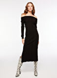 Straplez Yaka Fitilli Siyah Midi Kadın Elbise FC3WL-ELB19