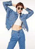 Aeropostale Oversize Gömlek Yaka Düz İndigo Kadın Denim Gömlek A3WL-GML1
