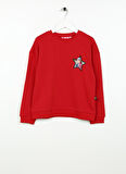 Barbie Kırmızı Kız Çocuk Bisiklet Yaka Düşük Omuz Oversize Baskılı Sweatshirt BRB3WG-SWT12