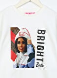 Barbie Ekru Kız Çocuk Bisiklet Yaka Düşük Omuz Oversize Baskılı Sweatshirt BRB3WG-SWT24