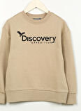 Bej Erkek Çocuk Bisiklet Yaka Oversize Baskılı Sweatshirt D3WB-SWT29