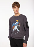 Füme Erkek Bisiklet Yaka Baskılı Sweatshirt D3WM-SWT38