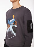 Füme Erkek Bisiklet Yaka Baskılı Sweatshirt D3WM-SWT38