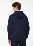 Lacivert Erkek Kapüşonlu Loose Fit Baskılı Sweatshirt D3WM-SWT35