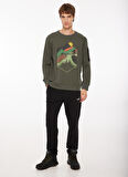 Haki Erkek Bisiklet Yaka Baskılı Sweatshirt D3WM-SWT38