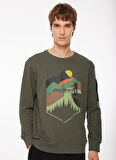 Haki Erkek Bisiklet Yaka Baskılı Sweatshirt D3WM-SWT38