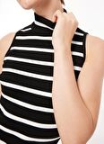 Aeropostale Yarım Balıkçı Yaka Çizgili Siyah - Beyaz Midi Kadın Elbise A3WL-ELB2