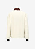Kırık Beyaz Erkek Bato Yaka Blok Polar Sweatshırt D3WM-SWT3