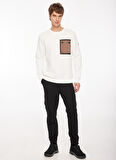 Kırık Beyaz Erkek Bisiklet Yaka Baskılı Sweatshirt D3WM-SWT32
