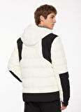 Beyaz - Siyah Erkek Kapüşonlu Kapitone Kayak Montu D3WM-MNT1