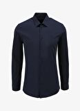 Fabrika Slim Fit Gömlek Yaka Düz Lacivert Erkek Gömlek F4SM-GML 1003