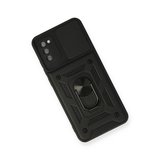 Samsung Galaxy A03s Kılıf Pars Lens Yüzüklü Silikon - Siyah