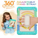 Apple iPad 5 Air 9.7 inç Uyumlu Askılı Ekran Koruyuculu Kalemlikli Gökkuşağı Renkli Strap Tablet Kılıfı 360° Dönebilen Kılıf
