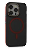 Fuchsia iPhone 15 Pro Max ile Uyumlu Rocky Kablosuz Şarj Özellikli Kapak - Siyah-Kırmızı