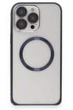 Fuchsia iPhone 15 Pro Max ile Uyumlu Kılıf Metal Bumper Magneticsafe Kapak - Lacivert