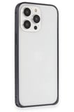 Fuchsia iPhone 15 Pro Max ile Uyumlu Kılıf Metal Bumper Magneticsafe Kapak - Lacivert