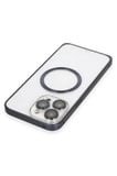Fuchsia iPhone 15 Pro Max ile Uyumlu Kılıf Metal Bumper Magneticsafe Kapak - Lacivert
