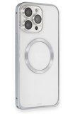 Fuchsia iPhone 15 Pro Max ile Uyumlu Kılıf Metal Bumper Magneticsafe Kapak - Gri