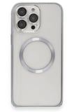 Fuchsia iPhone 15 Pro Max ile Uyumlu Kılıf Metal Bumper Magneticsafe Kapak - Gri