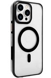 Fuchsia iPhone 15 Pro Max ile Uyumlu Gleam PC Sert Kablosuz Şarj Özellikli Kılıf - Şeffaf-Siyah