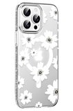 Fuchsia iPhone 15 Pro Max ile Uyumlu Floral Kablosuz Şarj Özellikli Kapak - Beyaz