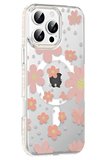 Fuchsia iPhone 16 Pro Max ile Uyumlu Floral Kablosuz Şarj Özellikli Kapak - Pembe