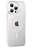 Fuchsia iPhone 15 Pro ile Uyumlu Move Taşlı Kablosuz Şarj Özellikli Kapak - Gümüş