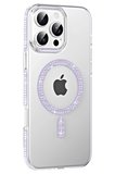 Fuchsia iPhone 16 Pro Max ile Uyumlu Move Taşlı Kablosuz Şarj Özellikli Kapak - Lila