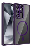 Fuchsia Samsung Galaxy S24 Ultra ile Uyumlu Remim Lensli Kablosuz Şarj Özellikli Standlı Kapak - Derin Mor