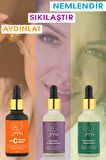 Jiyu Hyalüronik Asit ve Kolajen Dolgunlaştırıcı Serum + Jiyu C Vitamini Aydınlatıcı Cilt Bakım Serumu + Jiyu Leke Karşıtı Cilt Tonu Eşitleyici Arbutin Serum 3'lü Cilt Bakım Serum Seti 3 x 30 ml.