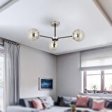 Nide 3Lü Siyah Krom Bal Camlı Modern Genç Odası Yatak Odası Retro Salon Avize 