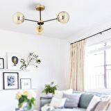 Nide  3Lü Siyah Gold Bal Camlı Modern Genç Odası Yatak Odası Retro Salon Avize 
