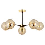 Nide 5Li Siyah Gold Bal Camlı Modern Genç Odası Yatak Odası Retro Salon Avize 