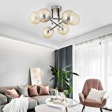 Maral 6Lı Siyah Krom Bal Camlı Modern Genç Odası Yatak Odası Retro Salon Avize 