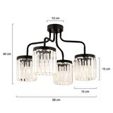 Ayan 4Lü Siyah Kristalli Taşlı Modern Tasarım Kristal Salon Avize