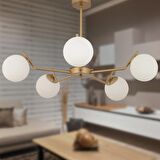 Sara 5Li Eskitme Boyalı  Beyaz Camlı Modern Genç Odası Yemek Masası Üstü Salon Avize 