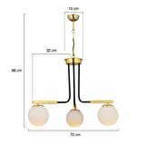 Akkor 3Lü Siyah Gold Modern Oturma Odası Yatak odası Salon Avize 