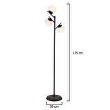 Renji 3Lü Siyah Boyalı Beyaz Camlı Modern Tasarım Metal Lambader