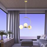 Ladre 3Lü Beyaz Camlı Gold Modern Sarkıt, MutfakYatak odası Salon Avize 